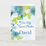 Carte Floral Print Custom Name Birthday Card-Brother Car<br><div class="desc">Imagine this fresh floral watercolor-look printed birthday card being opened by your special brother with his custom name on it. Hues of Blues & Greens on a crisp White background. Greeting printed inside. Customize her name by choosing menu at right, click on "David" and change text to what you need....</div>