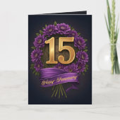 Carte Floral Purple et Gold 15e anniversaire Mariage (Devant)