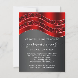 Carte Floral QR Code Parties scintillant Bourgogne Rouge