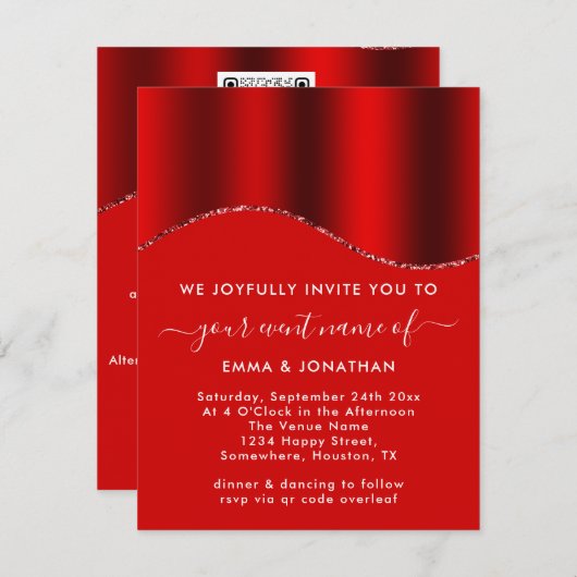 Carte Floral QR Code Parties scintillant Frontières Vin  (Devant / Derrière)