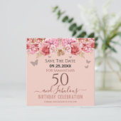 Carte Floral rose 50e anniversaire Enregistrer la date (Debout devant)