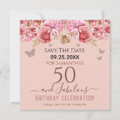Carte Floral rose 50e anniversaire Enregistrer la date (Devant)