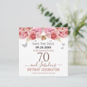 Carte Floral rose 70e anniversaire Enregistrer la date (Debout devant)