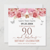 Carte Floral rose 90e anniversaire Enregistrer la date (Devant)