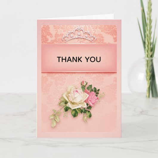 Carte Floral rose avec Diamond Tiara Princess Merci (Devant)