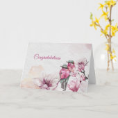 Carte Floral rose Magnolia Oiseaux Mariages Félicitation (Fleur jaune)