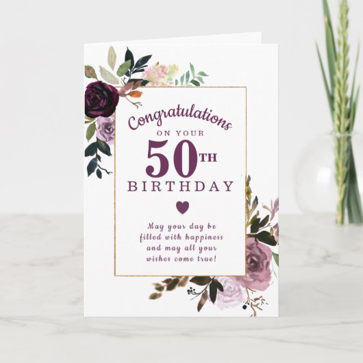 Carte Floral rose mauve 50e anniversaire (Devant)