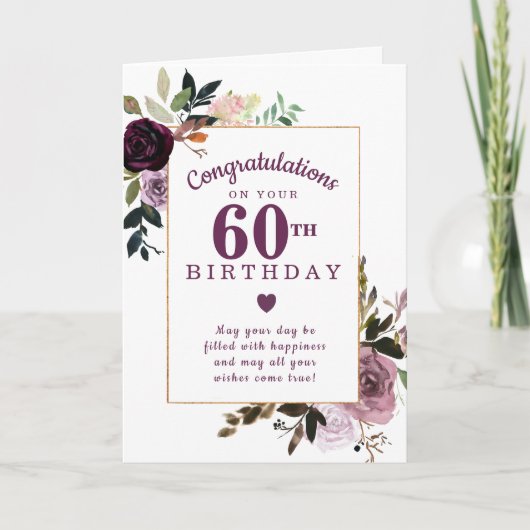 Carte Floral rose mauve 60e anniversaire (Devant)