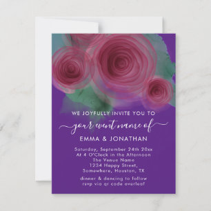 Carte Floral rose QR Code Marsala Beery Purple