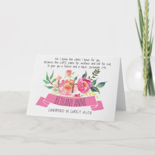 Carte Floral rose Roses Crucifix Scripture Confirmation (Devant)