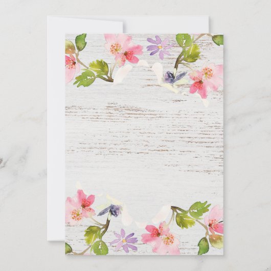 Carte Floral rose rustique sur Brunch nuptial en bois bl (Dos)