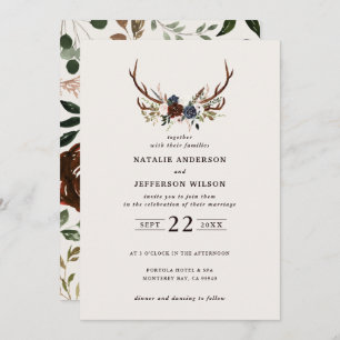 Carte Floral rustique et bois marine mariage bordeaux