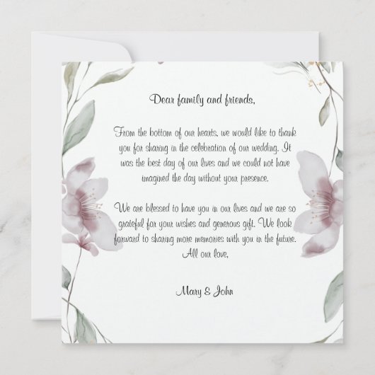 Carte Floral Script Love Heart Mariage (Dos)