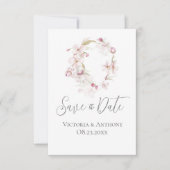 Carte Floral Script mariage rose Enregistrer la date (Devant)