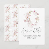 Carte Floral Script mariage rose Enregistrer la date (Devant / Derrière)