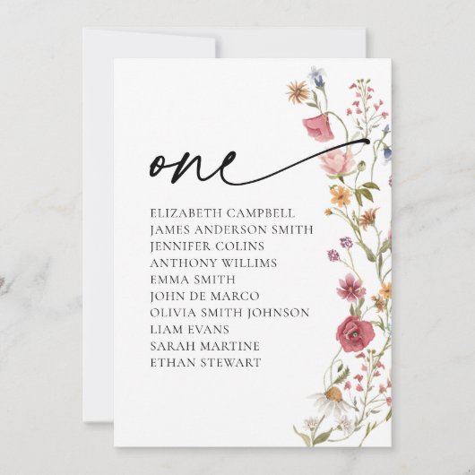 Carte Floral Seating Chart | Tableau 1 (Devant)