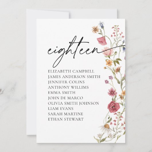 Carte Floral Seating Chart | Tableau Dix-Huit (Devant)