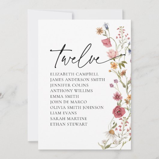 Carte Floral Seating Chart | Tableau Douze (Devant)