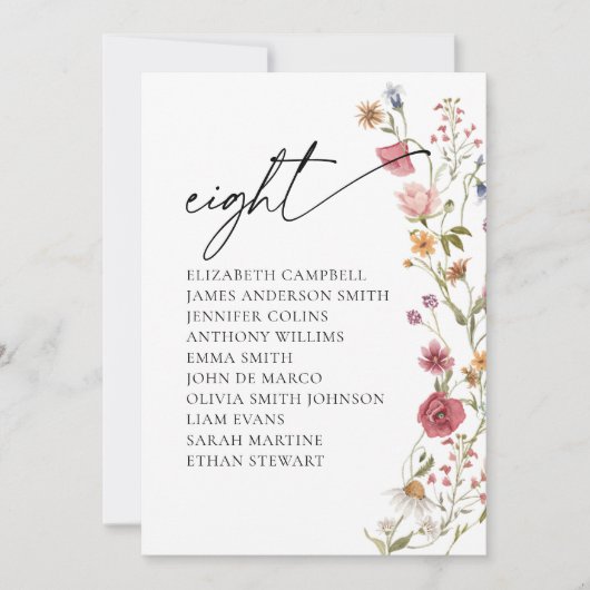 Carte Floral Seating Chart | Tableau Huit (Devant)