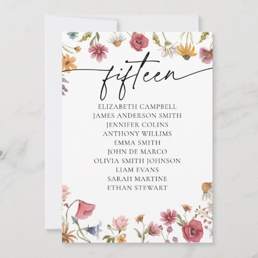 Carte Floral Seating Chart | Tableau Quinze (Devant)