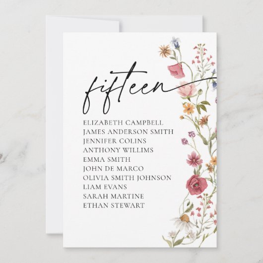 Carte Floral Seating Chart | Tableau Quinze (Devant)