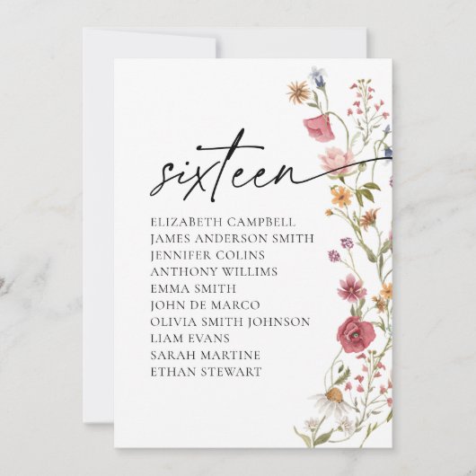 Carte Floral Seating Chart | Tableau Seize (Devant)
