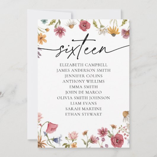 Carte Floral Seating Chart | Tableau Seize (Devant)