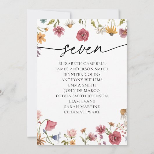 Carte Floral Seating Chart | Tableau Sept (Devant)
