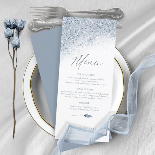 Carte Floral Sparkles Mariage Menu2 Blue ID889