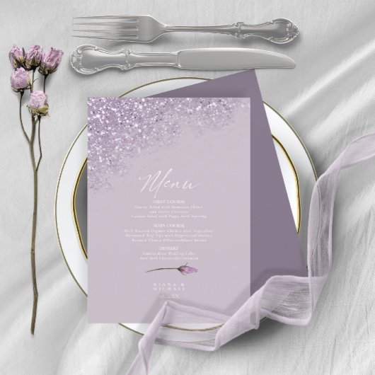 Carte Floral Sparkles Mariage Menu4 Mauve ID889