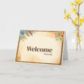 Carte Floral Swirl Boarder décoratif avec bienvenue (Fleur jaune)