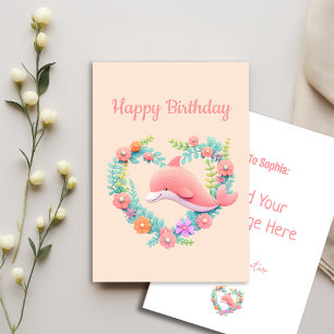 Carte Floral Whale Heart Love Happy Birthday Greeting