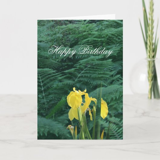 Carte Floral Yellow Iris and Fern "Happy Birthday" (Devant)