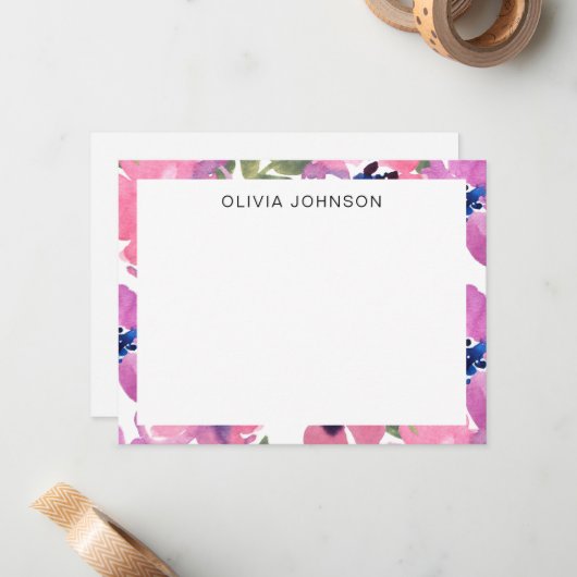 Carte florale à note plat rose moderne (Devant/Arrière en situation)