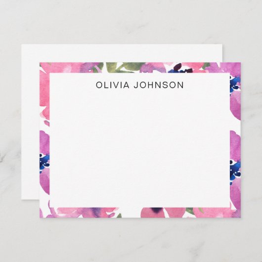 Carte florale à note plat rose moderne (Devant / Derrière)