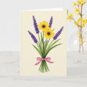 Carte florale à ruban rayé (Fleur jaune)