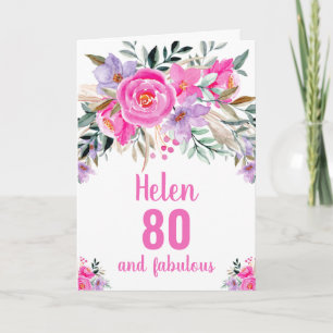 carte florale aquarelle rose pour 80 ans
