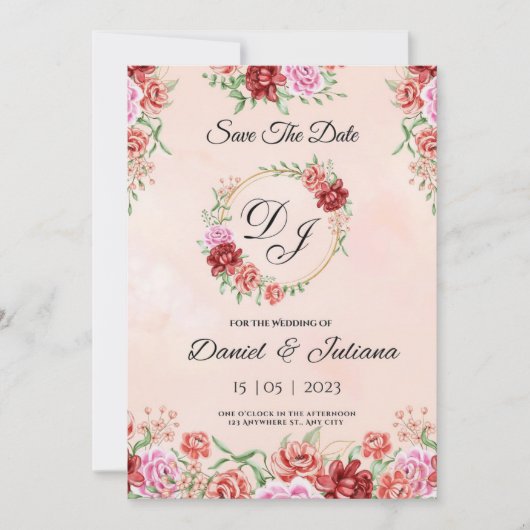 Carte florale aquarelle rouge beige, élégante flor (Devant)