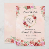 Carte florale aquarelle rouge beige, élégante flor (Devant / Derrière)