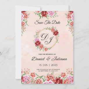 Carte florale beige rouge aquarelle, élégant flora