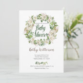 Carte florale blanche d'invitation de baby shower (Debout devant)