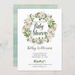 Carte florale blanche d'invitation de baby shower