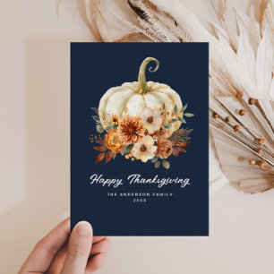 carte florale bon thanksgiving bleu marine