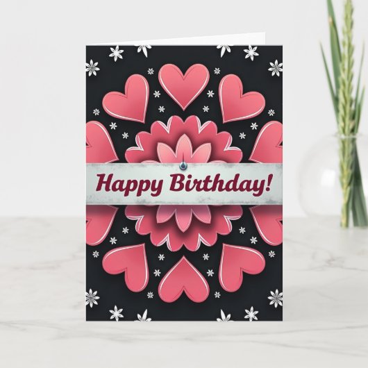 Carte florale d'anniversaire Rose (Devant)