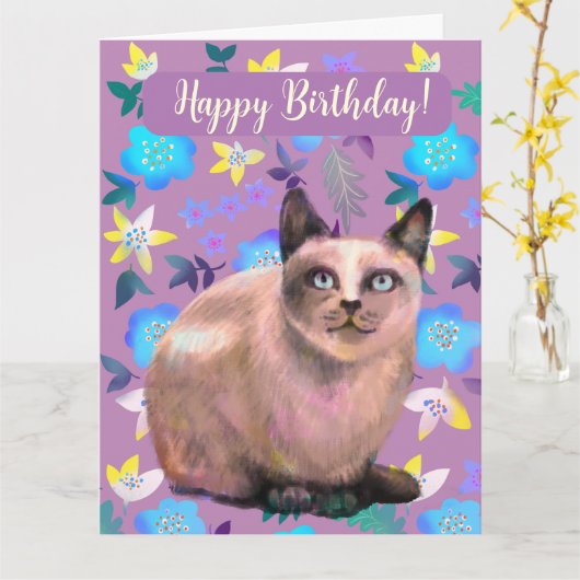 Carte florale de chat argenté (Fleur jaune)