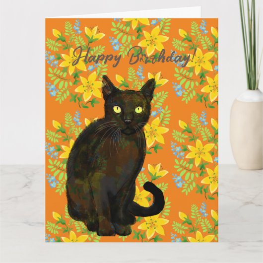 carte florale de chat noir (Devant)