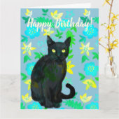 carte florale de chat noir (Fleur jaune)