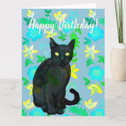 carte florale de chat noir (Devant)