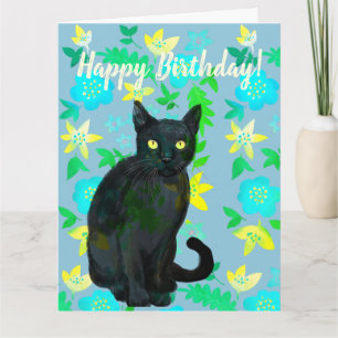 carte florale de chat noir