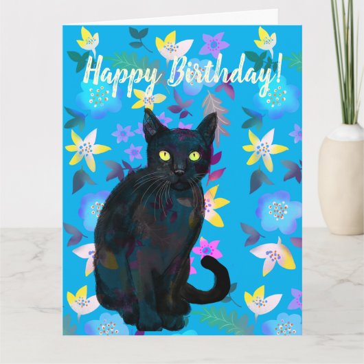 carte florale de chat noir (Devant)